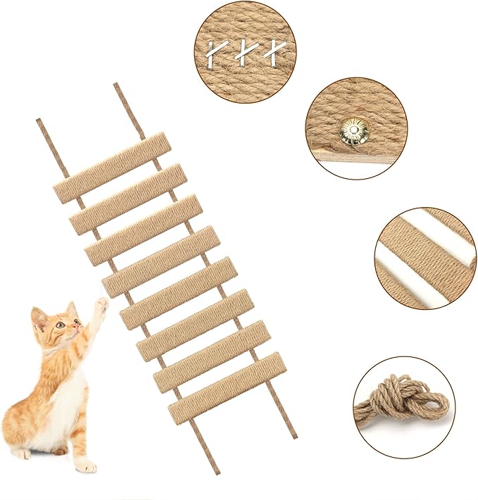 Cat Climbing Frame Bridge Cat Ladder Sisal Rope Cat Tree Tower Use for Cage Pet Furniture Toys ﻿ (Wood, 20in, 1)