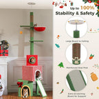 PETEPELA 83-108'' Floor to Ceiling Christmas Cat Tree for Large Indoor Cats, Tall Cat Tower with Adjustable Height with 3 Large Cat Condos, Cozy Hammock, Scratching Posts, Green/Red