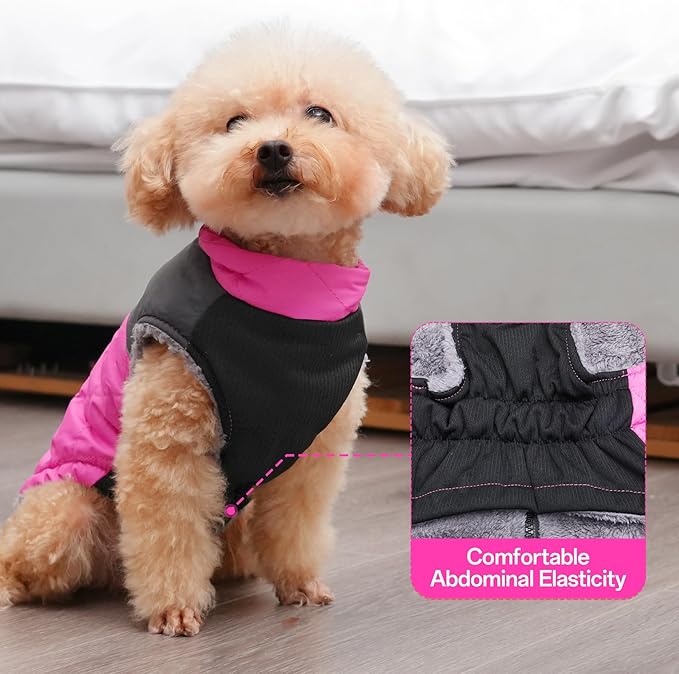 Warm Fleece Dog Coats for Large Dogs,D-Rings Waterproof Puppy Jacket for Cold Winter,Pink XXXL