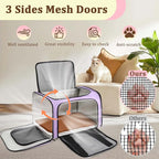 Cat Carrier Dog Carrier - Soft-Sided Cat Carrier with Plush Pad & Cooling Mat, Easy-Load 4-Side Zipper & 3-Side Mesh Ventilation, Pet Carrier Airline Approved for Cats/Dogs Up to 16 lbs, Purple
