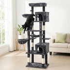 Large Cat Tree with Scratching Posts, Bed, Hammocks & Condos – Multi-Level Cat Tower for Playful Cats, 74" Modern Jungle Gym for Multiple Cats, Grey
