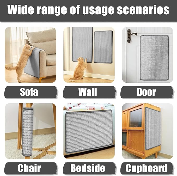 Cat Scratcher Mat Natural Sisal Fabric Cat Scratching Pad Couch Protector Horizontal Floor Cat Carpet Easy Use for Indoor Cats, Grey, 8" x 16"