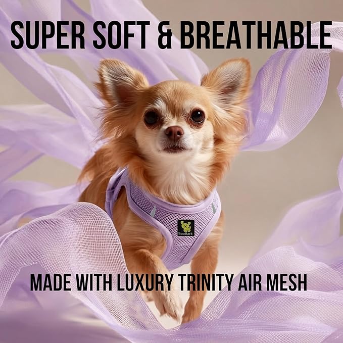 EcoBark Step in Dog Harness - Eco-Friendly Dog Harnesses for Small and Medium Breed Dogs - Reflective and Adjustable Body Halter Vest - Soft Mesh Toy Breed Harness (Lavender, Medium)