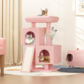 Cat Tree Tower with 2 Cat Condo, Cat Tower with Scratching Post & Sisal-Covered Scratching Board Ladder, Cat Climbing Tower, Cat Tree for Indoor Cats 34 Inch, Soft Pink