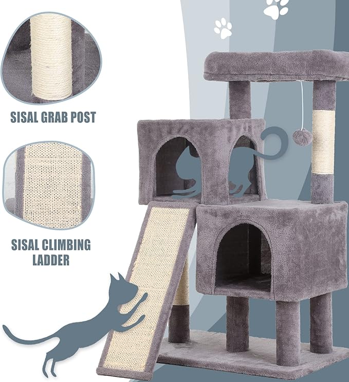 Cat Tree for Indoor Cats, 36in Cat Tower Multi-Level Cat Condo with Sisal Scratching, Scratching Board, Dangling Ball, Extra Large Perch for Cats and Kittens (Ashy)