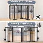 Metal Freestanding Dog Gates with Door for Outdoor Indoor,80'' Extra Wide Free Standing Dog Gate for Doorways,Large Openings,Deck,Yard,Porch,Foldable Safety Pet Fence(Black,4 Panels)
