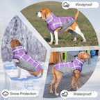BEAUTYZOO Dog Winter Coat with Harness Built in, Reflective Plaid Puffer Vest Waterproof for X-Large Dogs, Fleece Warm Puppy Zipped Jacket with D Ring, Pet Cold Weather Sweater Clothes, Purple XL