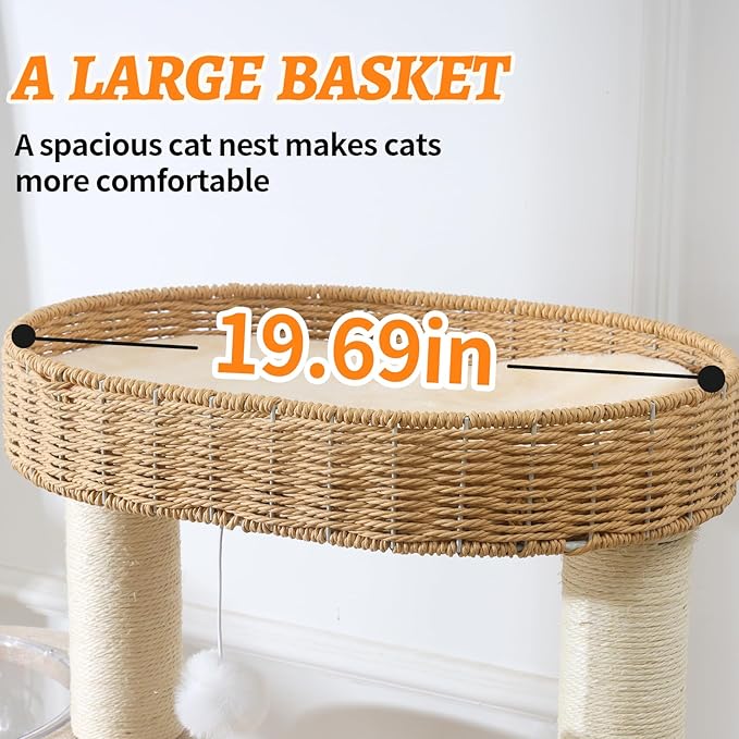 Cat Tree for Large Cats, 50'' Multi-Level Cat Tower for Indoor Cats, Sturdy Design with 6 Sisal Scratching Posts 1 Board, Space Capsule Perch, Hanging Plush Ball & Easy Assembly