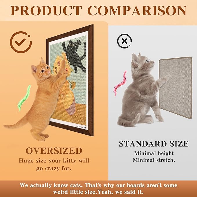 Wall Art Cat Scratcher Sisal Mat, No-Drill Wall Mounted Cat Scratch Pad with Frame, 13.8 x 21.7 Inch Cat Wall Scratchers for Indoor Cats（Sunflower）