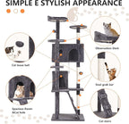 BestPet | 70" Cat Tree Tower | Light Gray | Sturdy, Easy to Assemble, Multi-Level Activity Center with Sisal Scratching Posts, Condos, Perches, Hanging Cat Toys, Observation Decks & Ladder