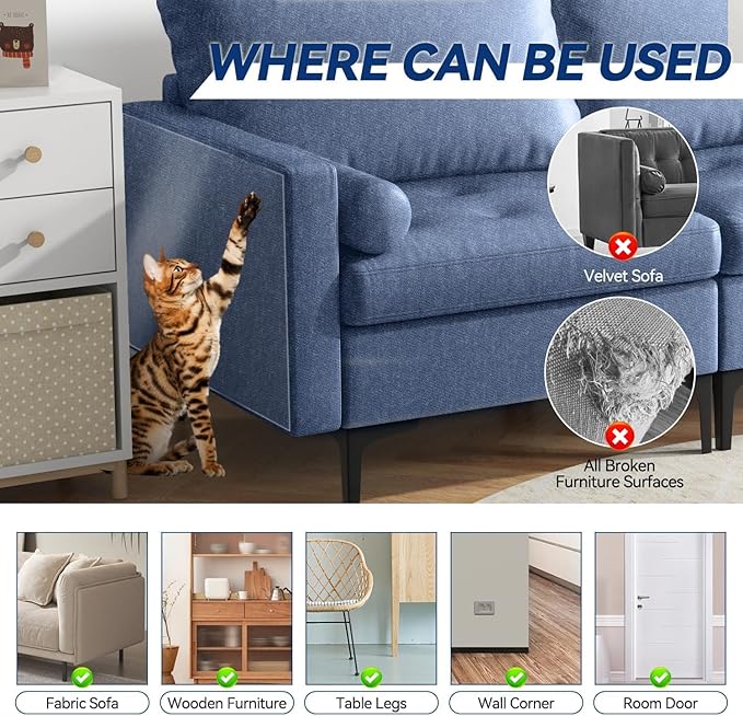 [Thicken Vinyl] Anti Cat Scratch Furniture Protector, 118"*11.8" Single-Sided Sticky Couch Protector from Cat Claws, Stronger Adhesive Cat Scratch Deterrent Tape(30 Pins)