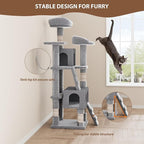 Cat Tree, Tall Cat Tower Condo for Indoor Large Cats, Cat House Furniture with Padded Plush Perch Sisal Scratching Posts (Grey, 63 * 19.7 * 19.7 in)