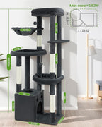 Multi-Level Cat Tree Tower for Indoor Cats, 67 inch Tall XL Heavy Duty Climbing Tower with 3 Large Platform, Scratching Post, Hammock, Kitty Condo for Multiple Cats, Extra Large Cat Trees, Dark Grey