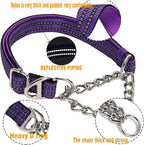Reflective Martingale Dog Collar，Trainer Approved Limited Slip Collar with Chain Heavy Duty D-Ring Adjustable for Gentle & Effective Medium Large XL XXL Dogs （Purple XXL）