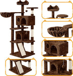 Yaheetech 57 inches Cat Tree for Indoor Cats, Multi-Level Cat Tower w/ 3 Perches, 2 Cat Condos, 2 Hanging Balls and Scratching Posts, Brown