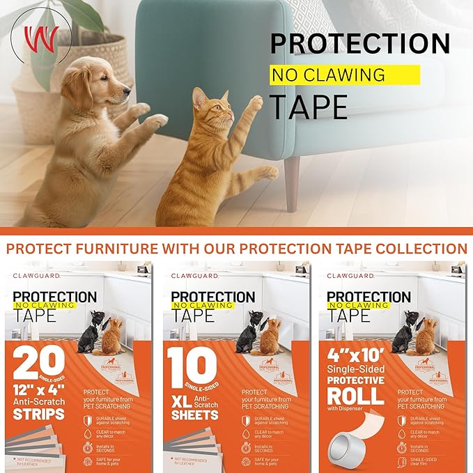 CLAWGUARD Protection Tape Sheets – 10 XL (17x12 in) Pet Scratch Protectors – Door Scratch Protector Dog & Cat – Couch Protector from Cat Claws