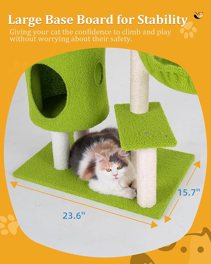 41.2'' Flower Cat Tree with 3 Scratching Posts, Small Cat Tower Cute for Indoor Girl Cat, Cozy Condo Cave Hammock Perch Bed for Kitten Pet, Green