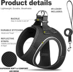 Fida Comfy Dog Harness with Leash, Cat Vest Harness Escape Proof, Breathable Lightweight Soft Mesh, Adjustable Reflective Step-in Harness for Puppy Toy Breeds & Extra-Small Pet (XXS, Black)