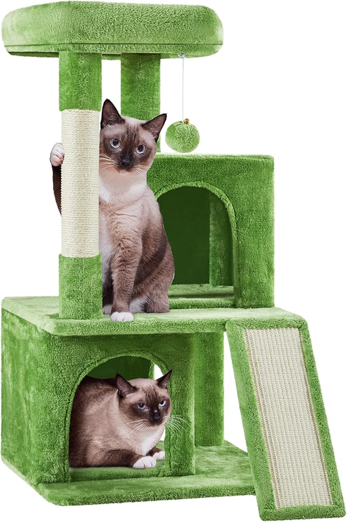 Yaheetech 36in Cat Tree for Indoor Cats, Cat Tower Cat Condo w/Extra Large Perch, Sisal Scratching Posts, Scratching Board, Green