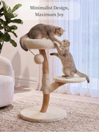 LEO & LEXI Real Wood Modern Cat Tree Tower, Cat Scratching Post with Bed for Small Indoor Cats, Solid Wooden Climbing Tower, Aesthetic Stand, Boho Luxury Pet Furniture