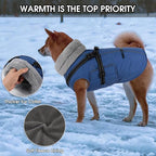 PETDSH Dog Coat Large, Built-in Harness Dog Jacket with Warm Fleece Lining, Waterproof Reflective Dogs Winter Coat, Pet Coats with Pocket and Trash Bags (Navy Blue, Large)
