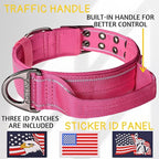 ADITYNA Heavy Duty Reflective Pink Dog Collar with Handle - Wide, Neoprene Padded for Large Female Dogs - Tactical, Durable, Comfortable for Walking, Training, Hiking
