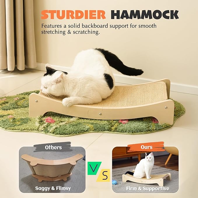 PETKARAY Sisal Cat Scratching Board, Curved Sisal Cat Scratcher, Large Indoor Kitty Scratch Pad, Heavy Duty Arc Lounge Bed for Kitten