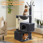 Cat Tree 45" for Indoor Cats, Compact Cat Tower with 2 Condos, Hammock Bed & 5 Hanging Ball Toys, Space-Saving Sturdy Cat Condo Furniture for Kittens & Small-Medium Cats