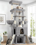 Globlazer Heavy Duty Cat Tree 78 inch Sturdy Cat Tower for 20lbs Large Adult Cats, Symmetrical Aesthetic Big Cat Tree with Extra Large Platform, 2 Scratching Boards, Z78, Light Grey
