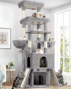 Globlazer Heavy Duty Cat Tree 78 inch Sturdy Cat Tower for 20lbs Large Adult Cats, Symmetrical Aesthetic Big Cat Tree with Extra Large Platform, 2 Scratching Boards, Z78, Light Grey