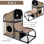 Goetland PVC Modern Cat Condo House Tree Medium Tower Bed Scratching Post Climber With Peek Hole and Dangling Ball for Kitty Indoors Leopard