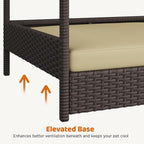 Yaheetech Wicker Dog House Outdoor Indoor with Canopy, Elevated Dog Shelter Dog Bed with Cushion for Small/Medium Dogs, Shade for Deck, Patio, Yard, Pool Brown House, Khaki Cushion
