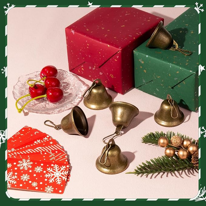 Craft Bells 24 Pcs Small Brass Bells for Crafts, Vintage Bronze Hanging Jingle Bells with Spring Hooks for Wind Chimes, Dog Training Doorbell, Mission Project, Wedding, Christmas, Easter & Home Decor
