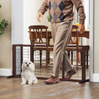 COZIWOW 38-67" Dog Gate Indoor, Free Standing Pet Gate for Doorways Extra Wide, Wooden Fence Puppy Safety Gates for The House, Stairs, Hallway, No Drilling Required,Brown