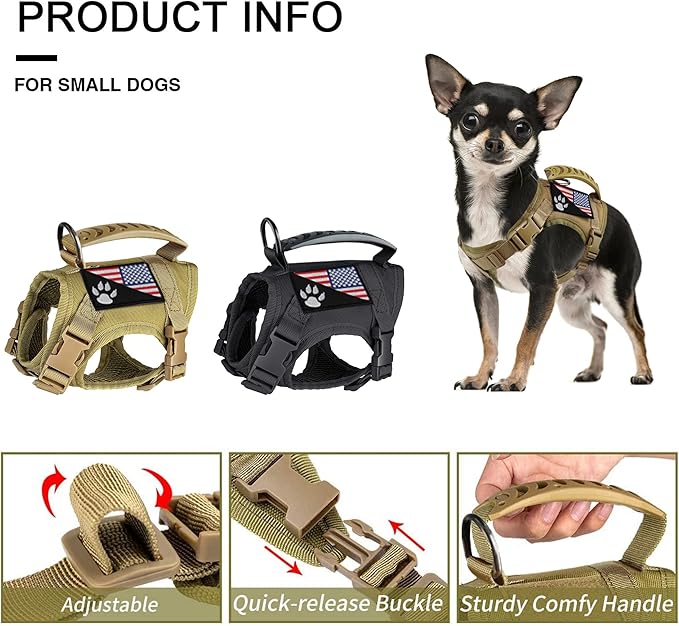 Tactical Dog Harness Tactical with Rubber Handle K9 Military Adjustable Puppy Pet Vest Harness for Outdoor Training XS (Brown Harness)