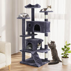 54 Inches Cat Tree Tower Condo Furniture, Multi-Level Cat Tower Condo Activity Center for Indoor Cats, Climbing Tree Cat House Padded Plush Perch, Kittens Pet Play House with Pom-pom, Pink