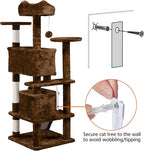 Brown Cat Tree Tower,Cat Scratcher Activity Centre Scratching Posts with 2-Condo and Dangling Toys