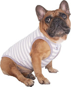 iChoue Pug 100% Breathable Cotton Striped T Shirts Halloween Vest Clothes for Medium Dogs Tank Tops Puppy French Bulldog Frenchie English Boston Terrier Pitbull Grey White Stripes - Small