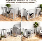 ZJSF Freestanding Indoor Dog Gate for House Foldable Wood Grey Puppy Gate for Doorways Pet Gate for Stairs Extra Wide Pet Fence 32" Height 3 Panels