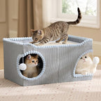 Bedsure Large Cat Beds for Indoor Cats - Extra Wide Cat House with Scratch Removable Top Sisal Pad for Multi Cats, Foldable Cave Hideaway for Entertainment, 23.6x15.9x12.6inches, Grey