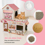 Cardboard Cat Houses for Indoor Cats - Kitten Scratcher Houses & Condos, Donuts Themed Hut Hideout Play House Bed with Scratching Pads, Scratch Box for Large Kitty Rabbit Bunny Small Animals
