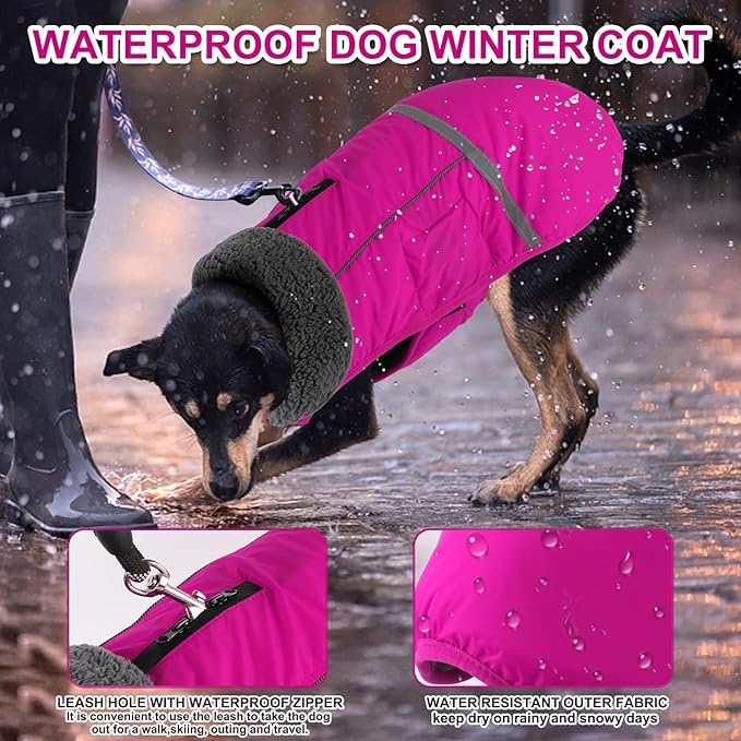Doglay Dog Coat, Waterproof Dog Jacket Pet Winter Coat for Cold Weather with Thicken Furry Collar, Reflective Puppy Winter Jacket Warm Fleece Lining for Small Medium Large Pets