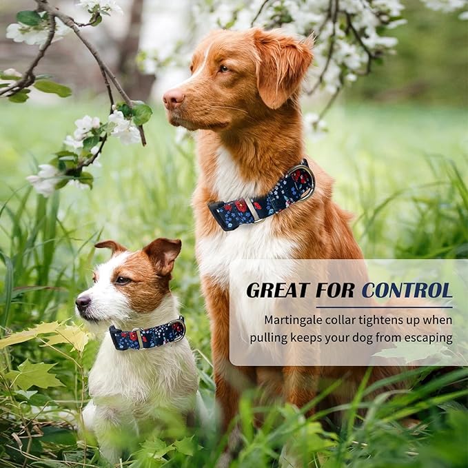 Hikiko Martingale Collar for Dogs Cute Floral Dog Collar for Small Medium Large Dogs Soft Nylon Flower Dog Collars (Plum Blossom,Medium)