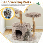 PETSITE 41.5 Inch Wood Cat Tree, Multi-Level Real Pear Wood Modern Cat Tower with Jute Scratching Posts, Dangling Ball, Cozy Top Cattail Perch, 2 Jumping Platforms, Cat Condo, Soft Long Plush Covered