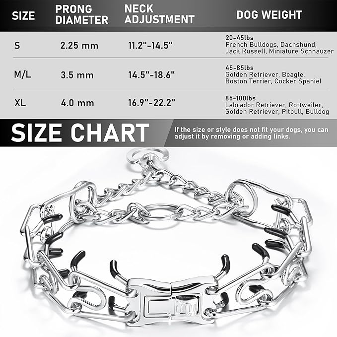 Dog Training Collar Adjustable Stainless Steel Collar with Quick Release Buckle for Neck Girth 14.5"-18.6" Dog