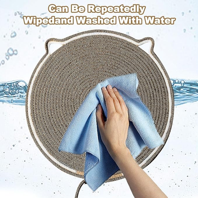 Cat Scratching Pad, Natural Cotton Rope Cat Scratch Mat, 16.9'' Round Wall & Floor Scratcher, Durable Furniture Protector for Couch, Carpet, Sofa, Eco-Friendly Cat Scratcher Pad（Brown）