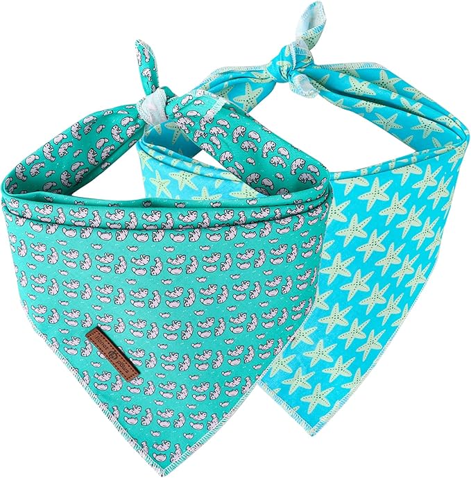 Lionet Paws Summer Dog Bandanas 2 Pack, Washable Triangle Bibs Scarves, Adjustable Holiday Scarves for Medium to Extra Large Dogs