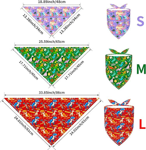 10PCS Dinosaur Dog Bandanas Pack for Medium Breed Dog Pink Purple Yellow Blue Kerchief Triangle Bibs Scarves for Boys and Girls Grooming Costume