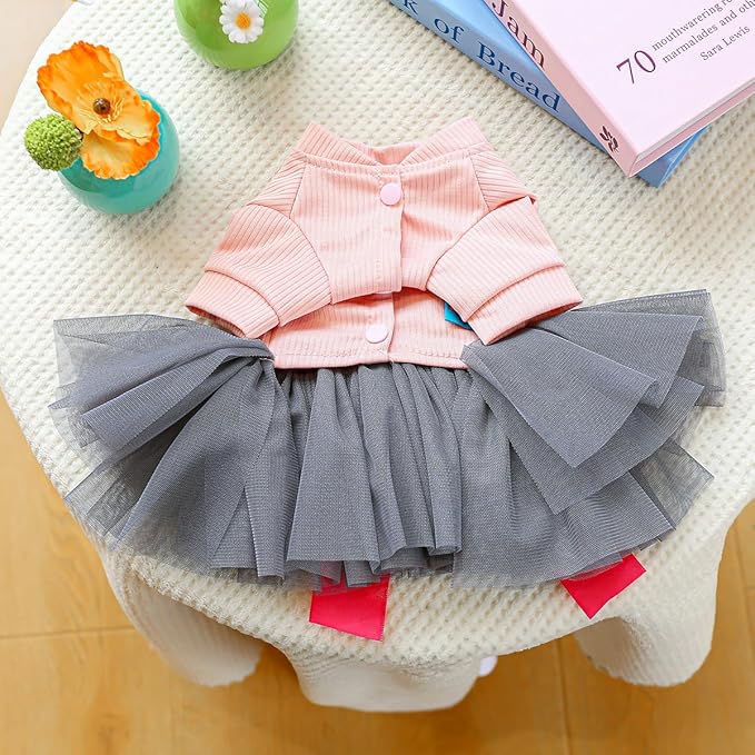 Furbabycare® Elegant Sweet Fashion Puppy Dog Blingbling Princess Skirt Pet Dog Lace Cake Camisole Tutu Dress R-Pink+Gray Small