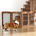 HOOBRO Indoor Dog Gate with Support Feet, 24 Inch 4 Panels, Freestanding Pet Gate for Doorway, Stairs, Folding Dog Fence, 360° Hinge for Easy Access, Sturdy Iron Pipe, Rustic Brown BF54PP03